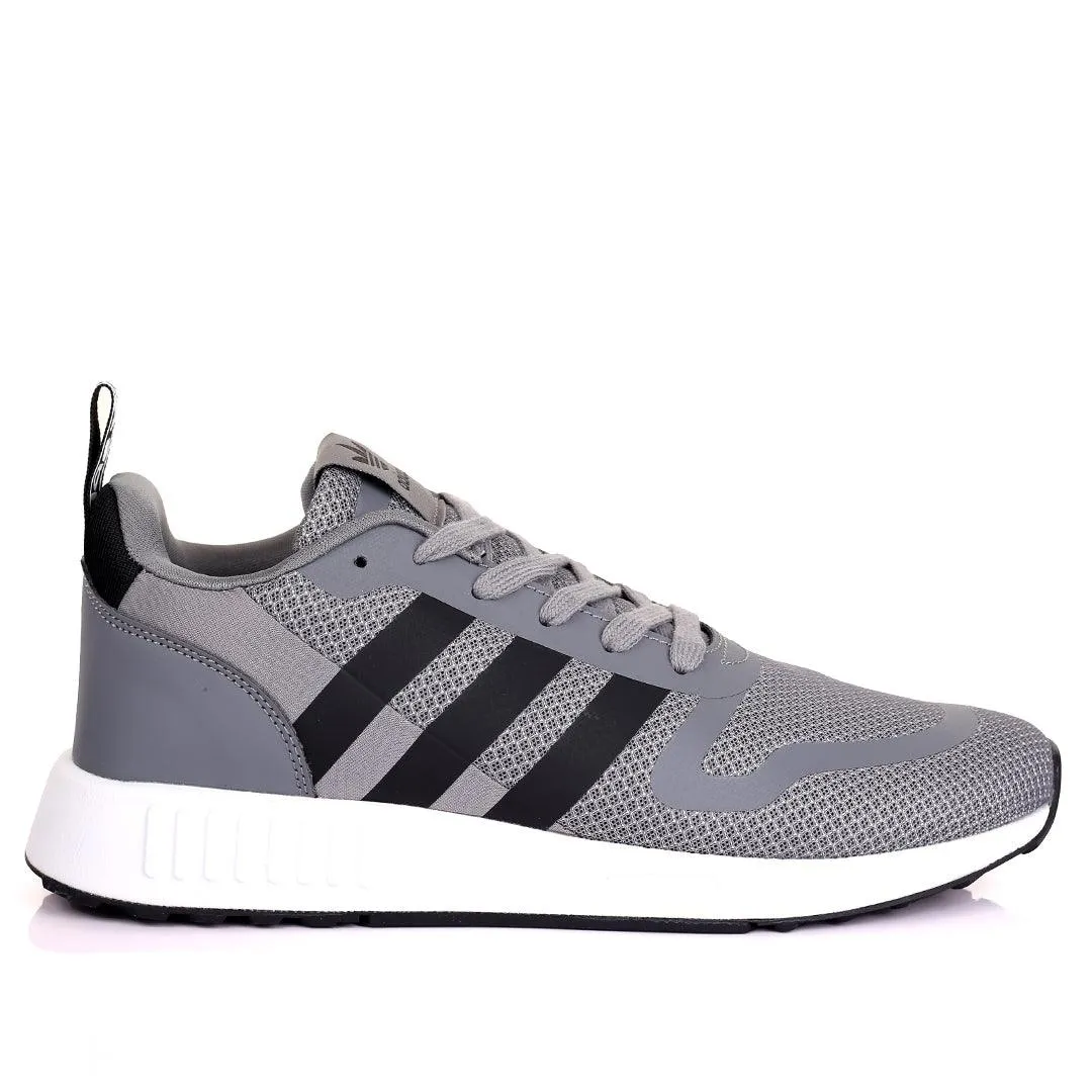 AD Comfy Grey With Black Stripes And White Sole Lace Up Designed Sneakers