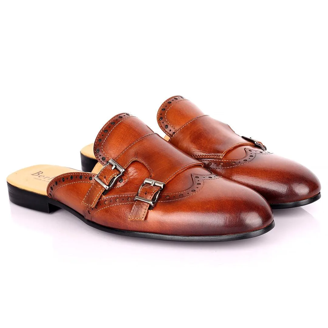 Berlut Elegant Monk Designed Half Leather Shoe - Coffee