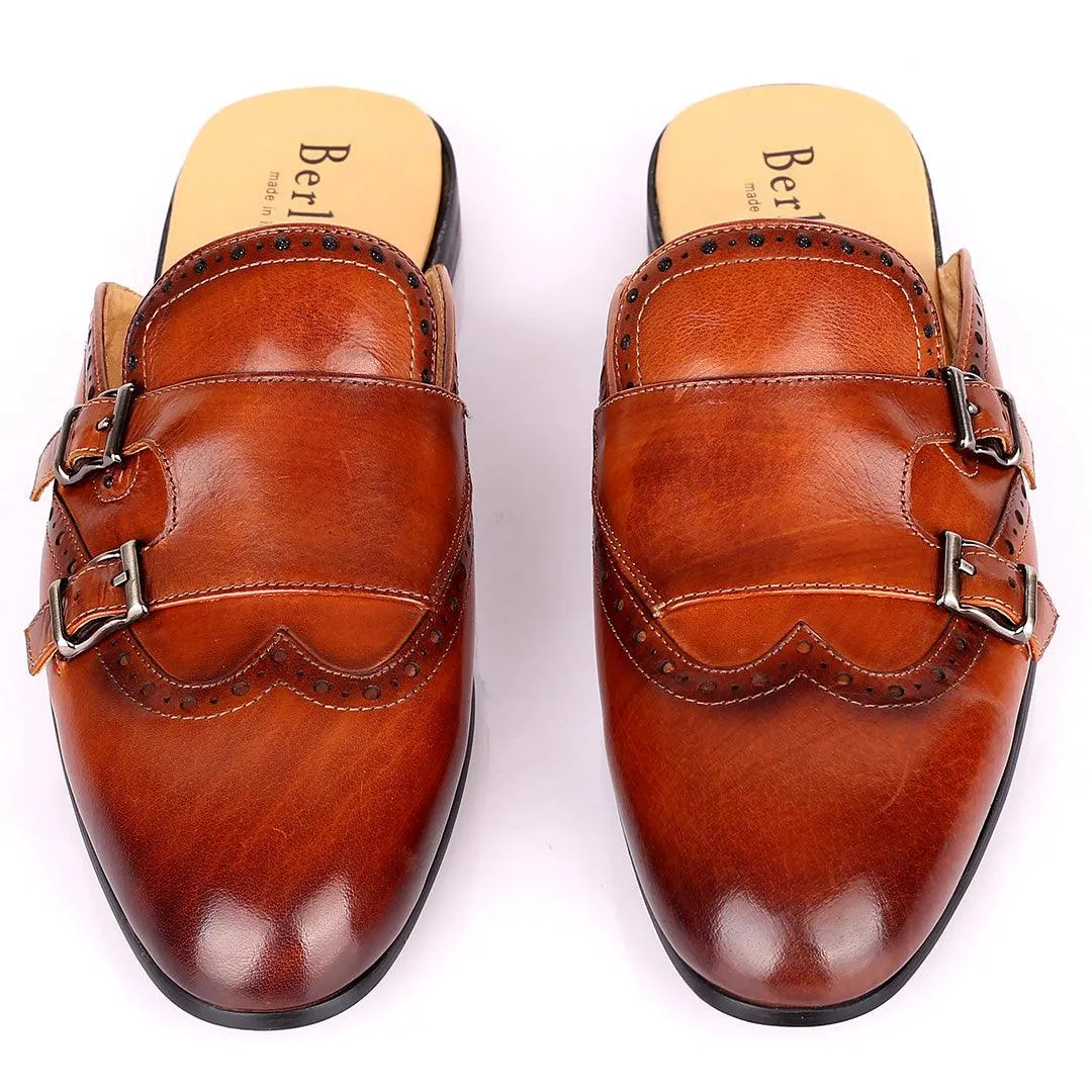 Berlut Elegant Monk Designed Half Leather Shoe - Coffee