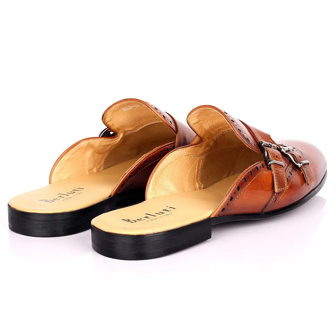 Berlut Elegant Monk Designed Half Leather Shoe - Coffee