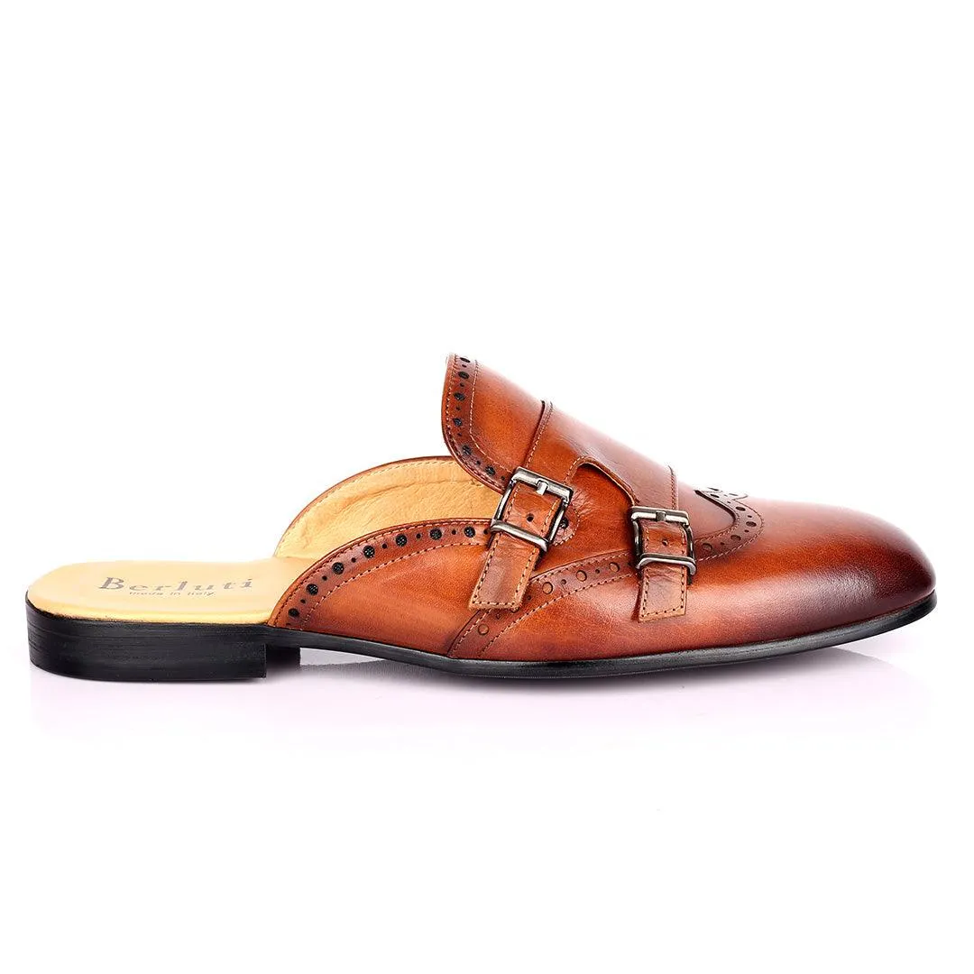 Berlut Elegant Monk Designed Half Leather Shoe - Coffee