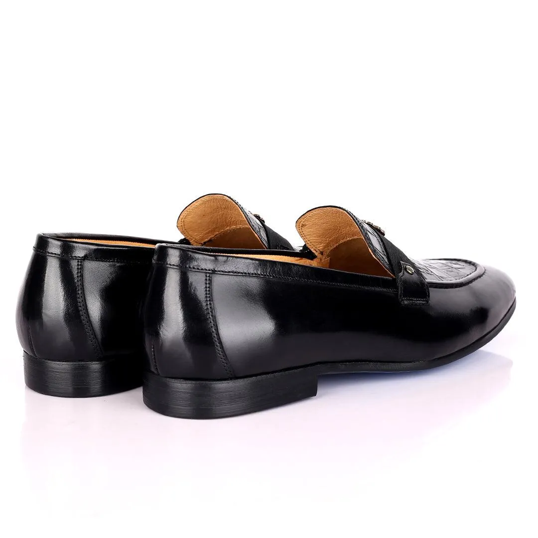 Billion Exquisite Half Croc And Belted Logo Designed Leather Shoe - Black