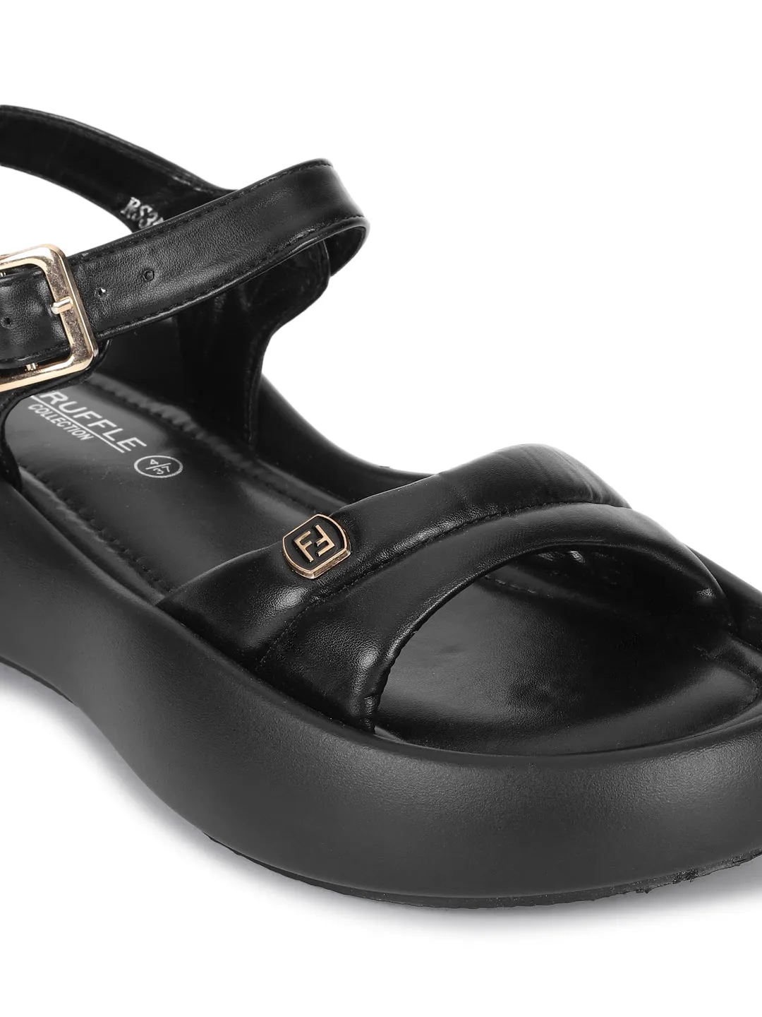 Black PU Buckle Stylish Flats (TC-RS3583-BLK)