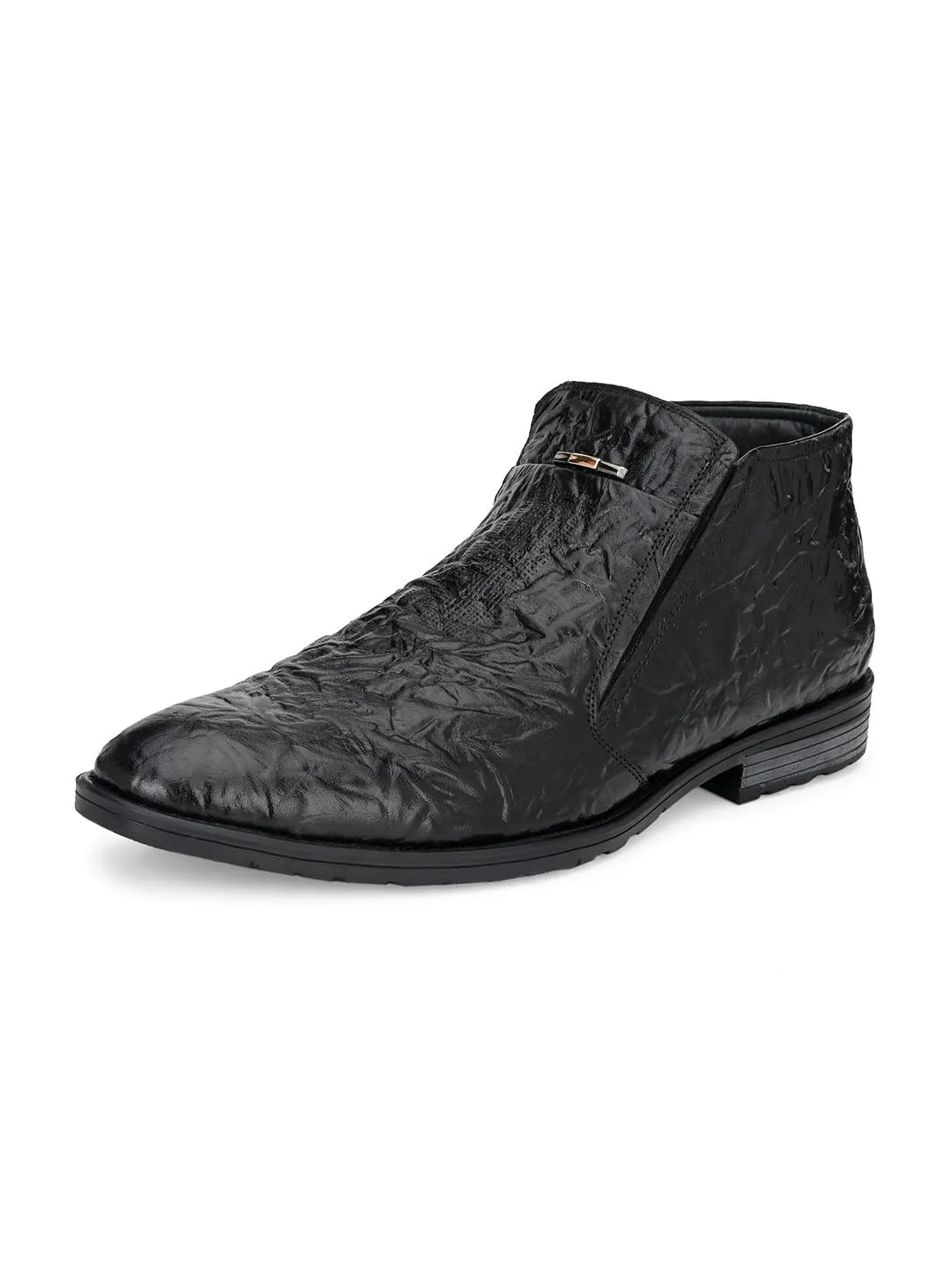 Hitz Men's Black Leather Boots with Zip Closure