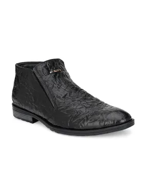 Hitz Men's Black Leather Boots with Zip Closure