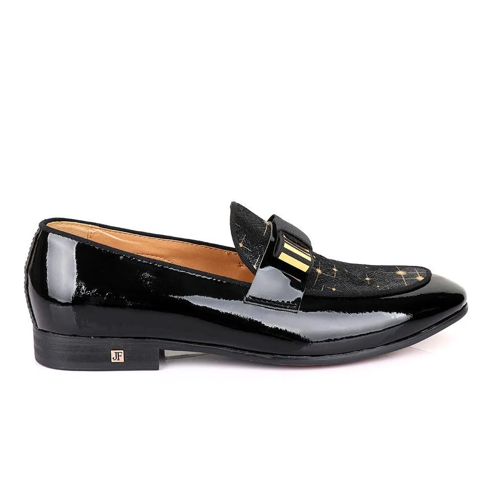 John Foster Graphic Gold Print Black Leather Shoe