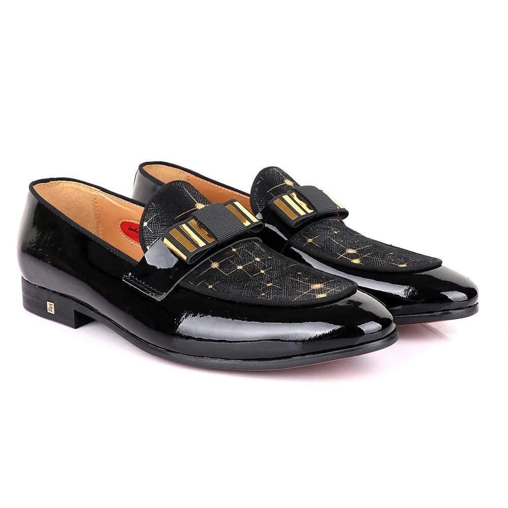 John Foster Graphic Gold Print Black Leather Shoe