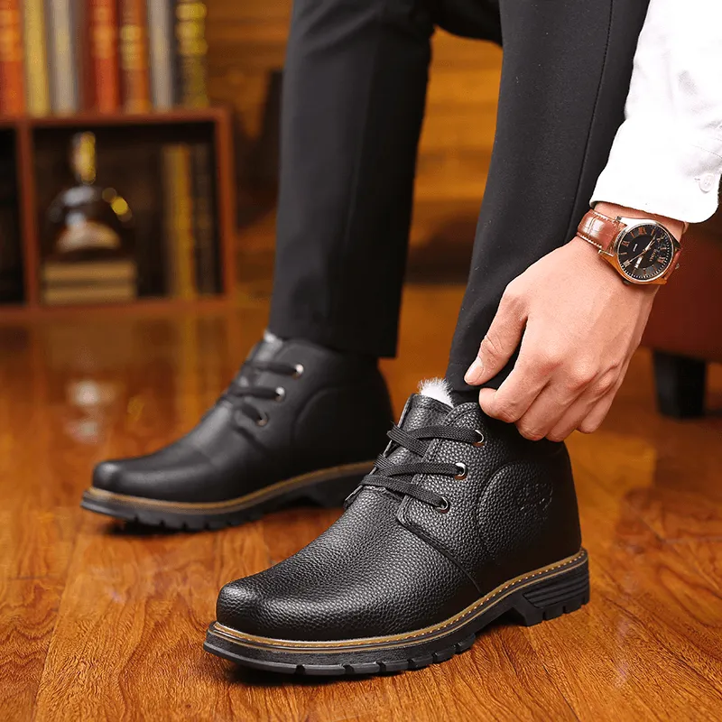 kkboxly kkboxly Men Comfy Microfiber Leather Warm Business Casual Winter Ankle Boots