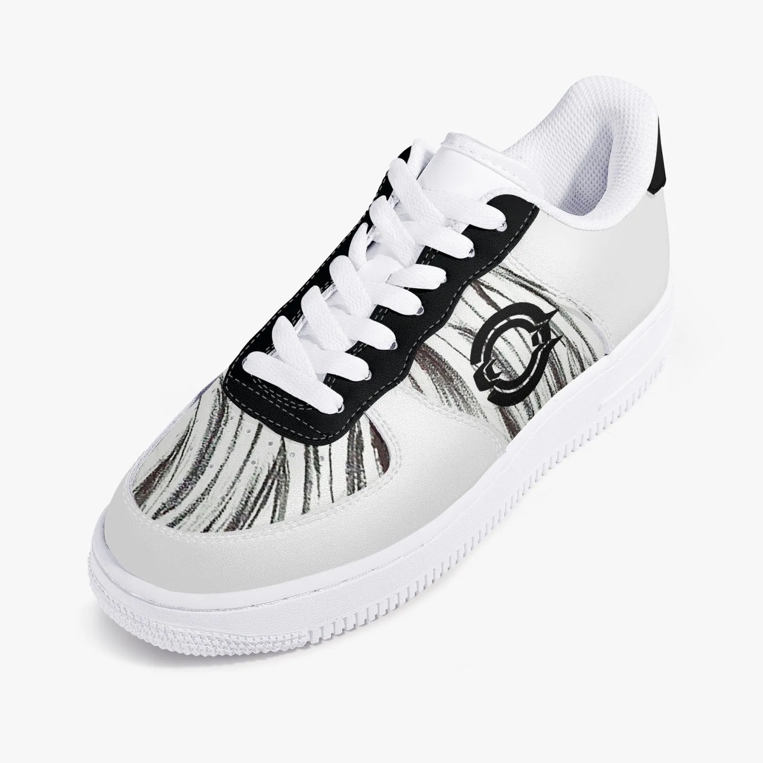 Low-Top Leather Sports Sneakers Black&White