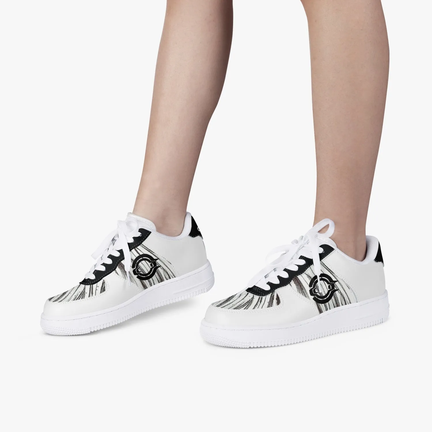 Low-Top Leather Sports Sneakers Black&White