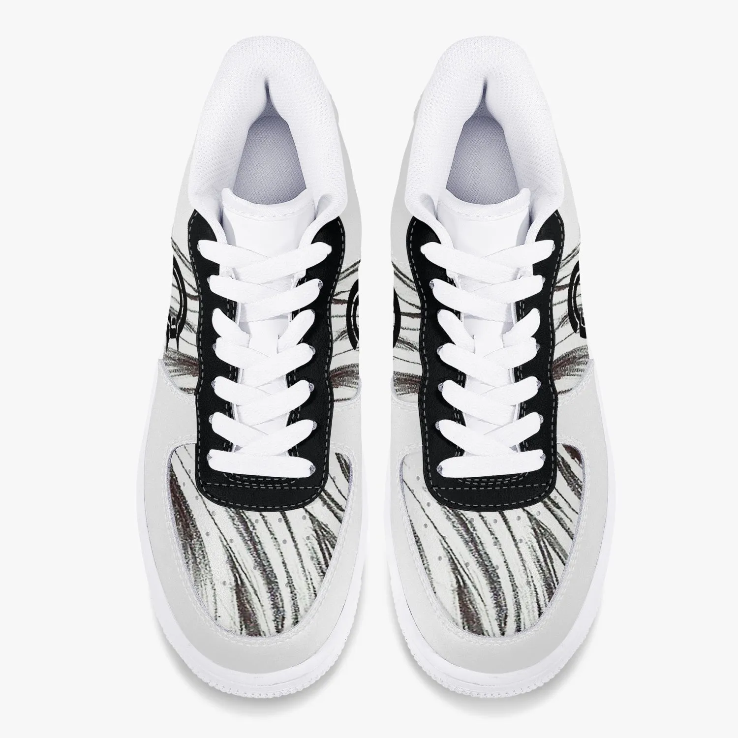 Low-Top Leather Sports Sneakers Black&White