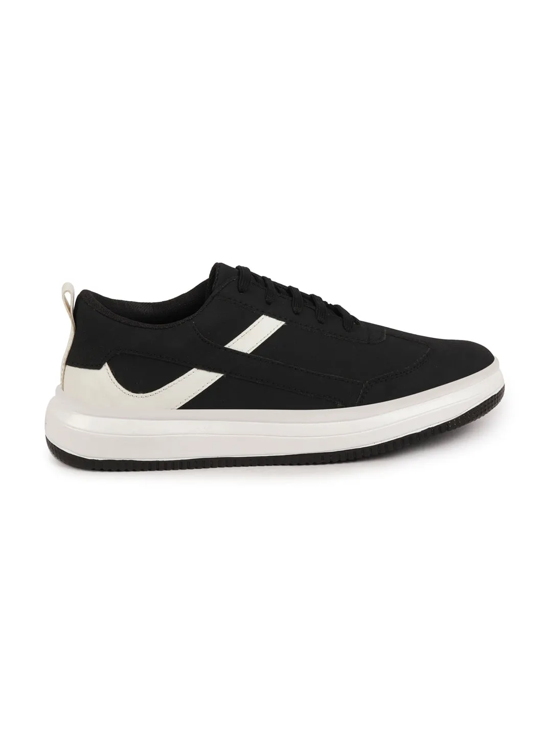 Men Black Lace Up White Stripped Trendy All Day Comfortable Lightweight Sneakers Casual Shoes