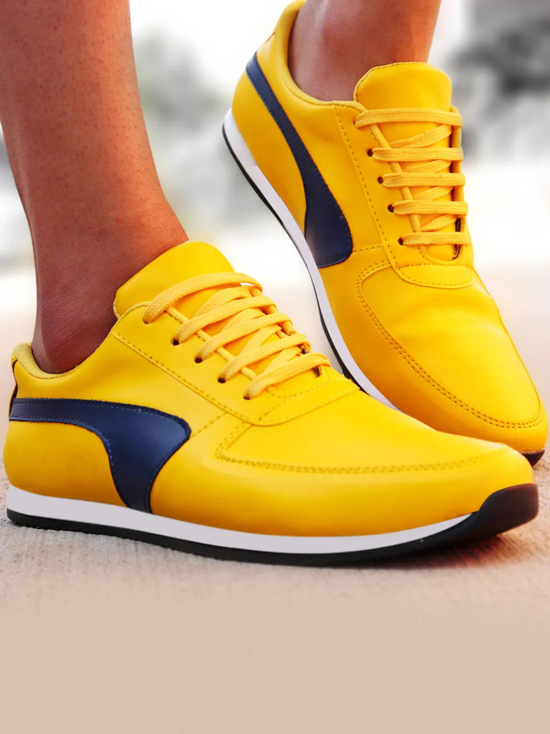 Men Yellow Trendy Lace Up Sneakers