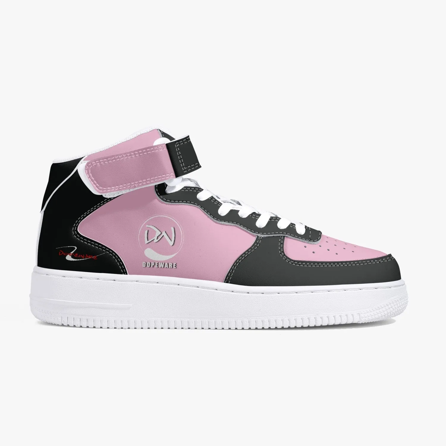 New High-Top Leather Sports Sneakers Pink and Black