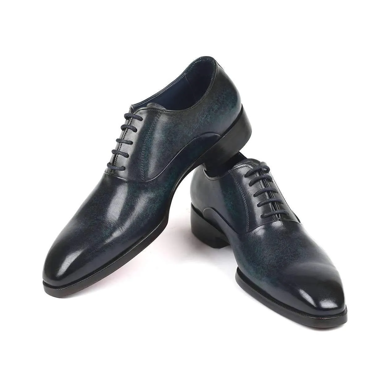 Paul Parkman Men's Navy Calf-Skin Leather Plain Toe Oxfords 5523-NVY (PM6137)