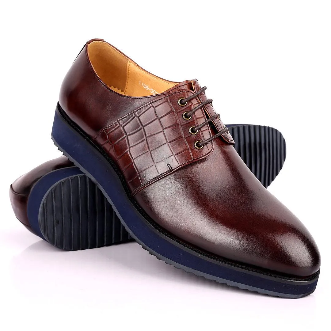 Prad Exquisite Lace Up Designed Coffee Leather Shoe