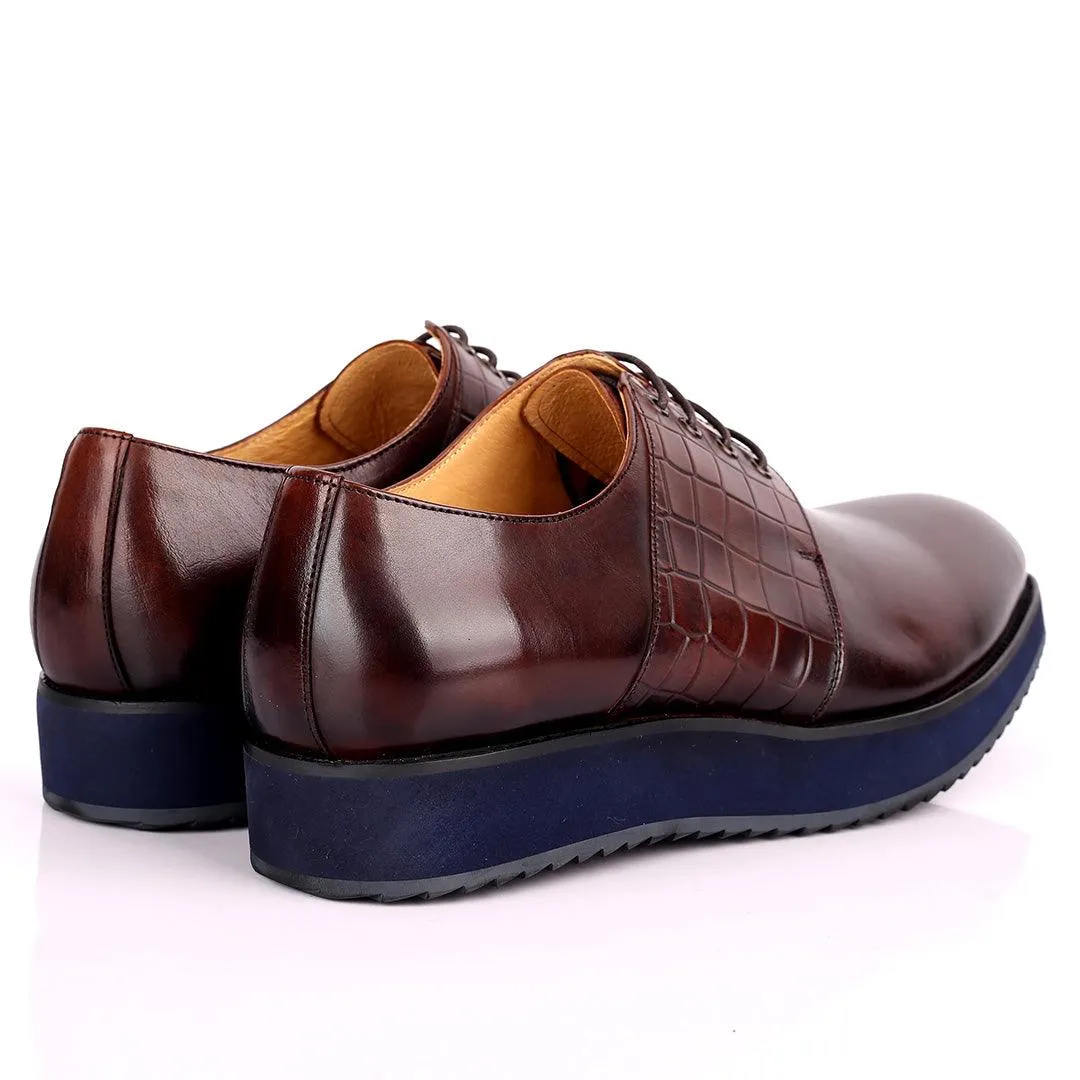 Prad Exquisite Lace Up Designed Coffee Leather Shoe