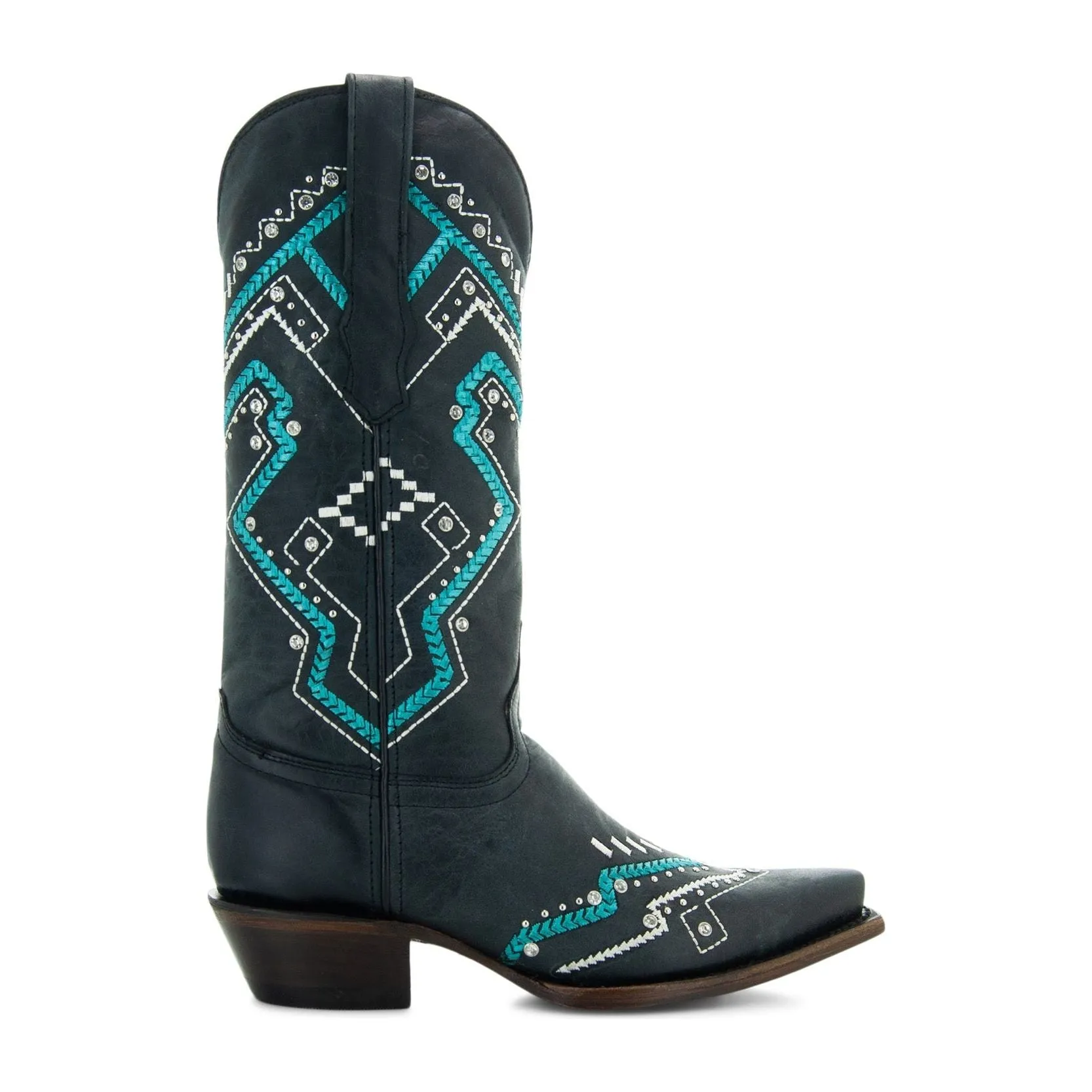 Soto Boots Womens Black and Turquoise Embroidery Snip Toe Cowgirl Boots M50063