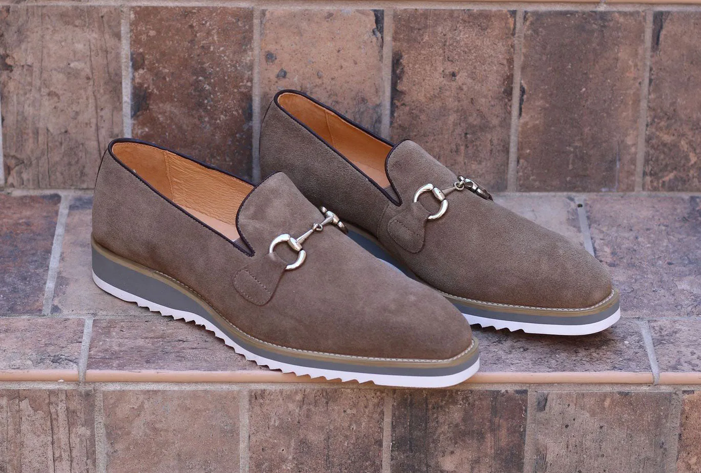 Suede Slip-On Horsebit Loafer Taupe