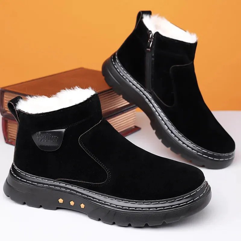 Warm Plush Solid Faux Leather Slip-On Boots