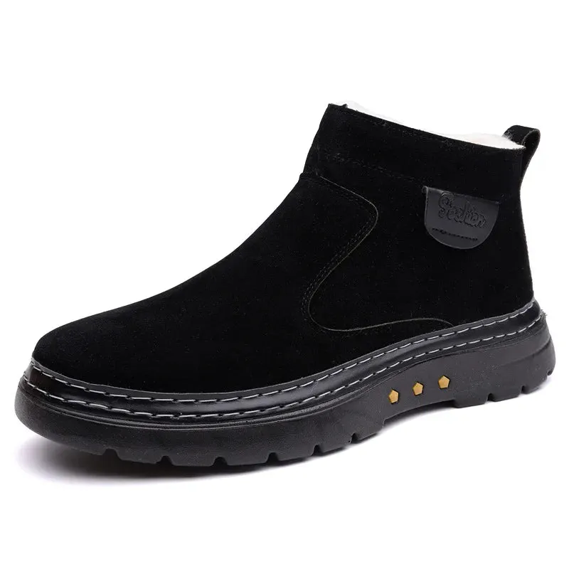 Warm Plush Solid Faux Leather Slip-On Boots