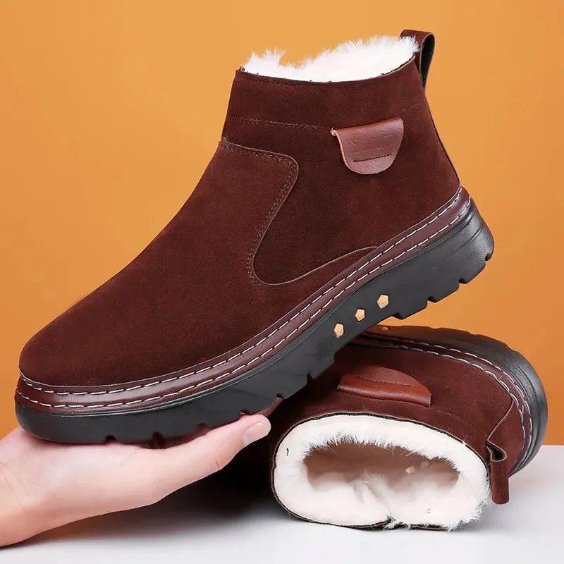 Warm Plush Solid Faux Leather Slip-On Boots