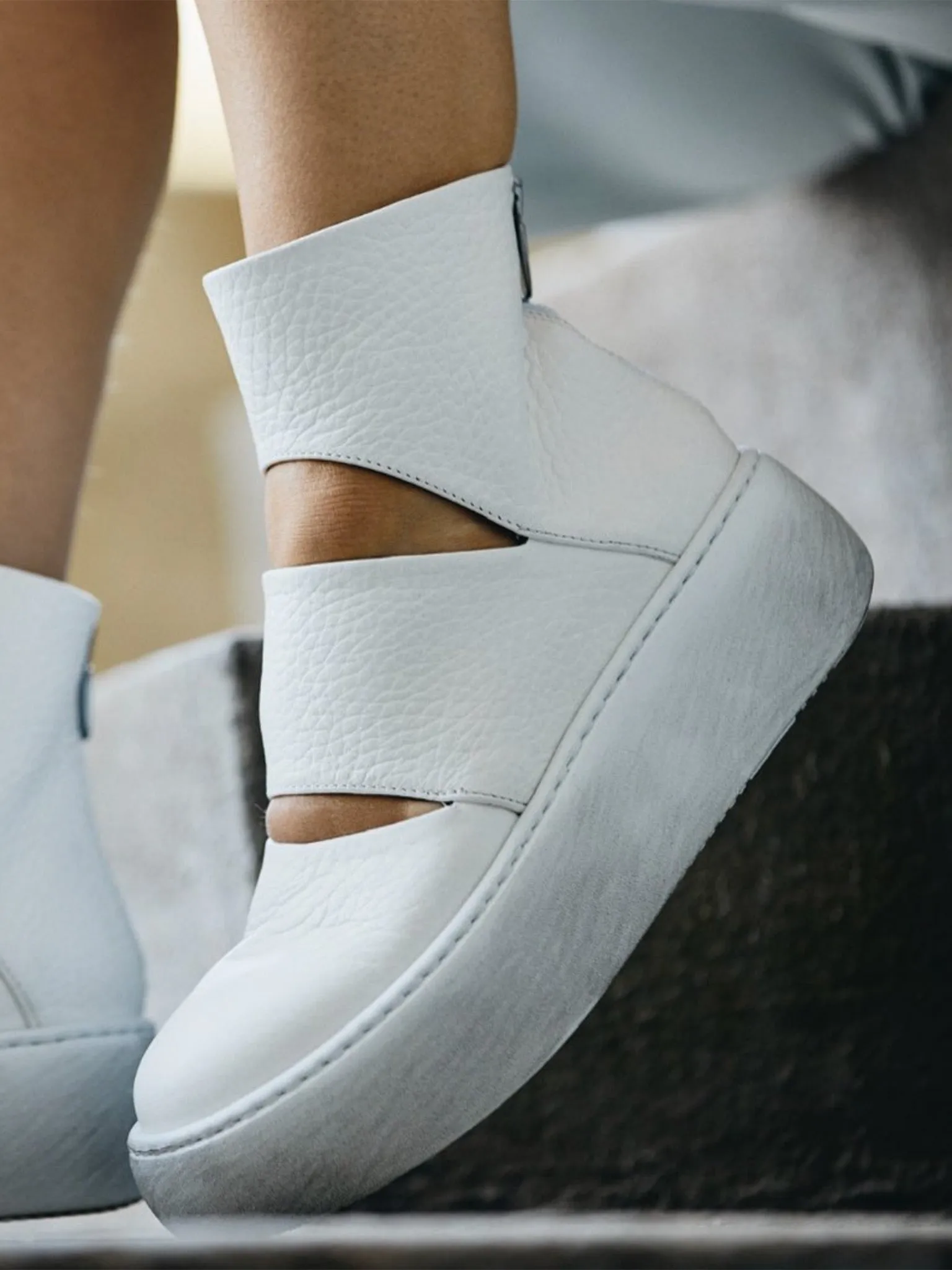 White Leather Cut Out Booties