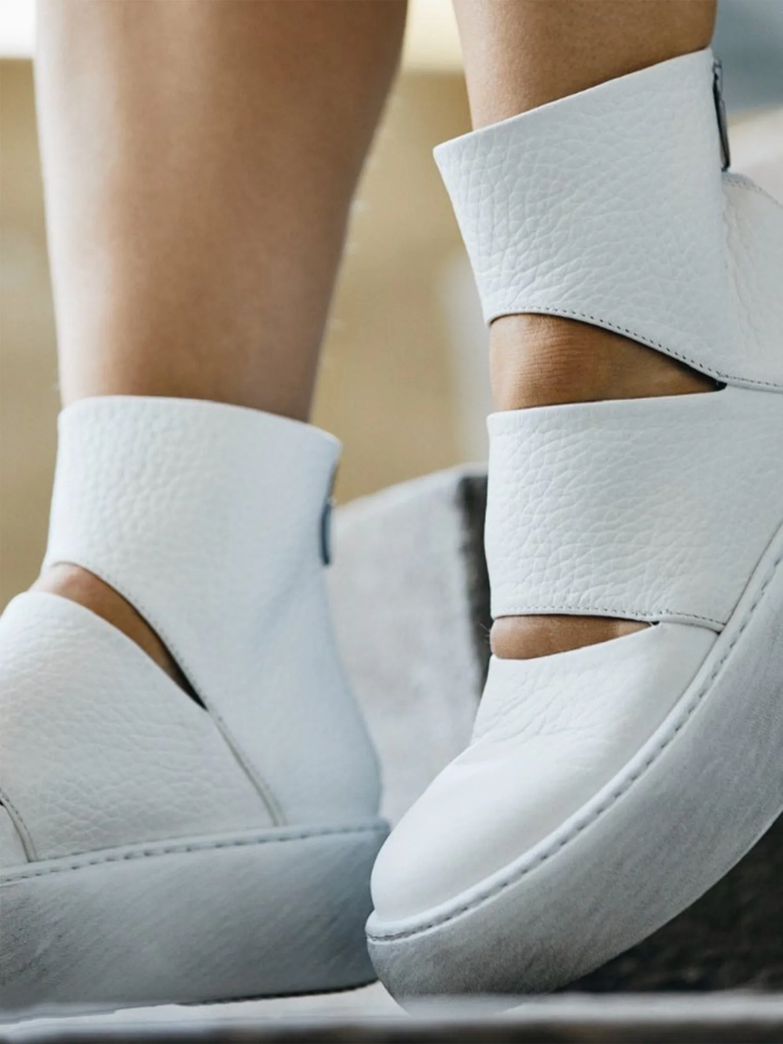 White Leather Cut Out Booties